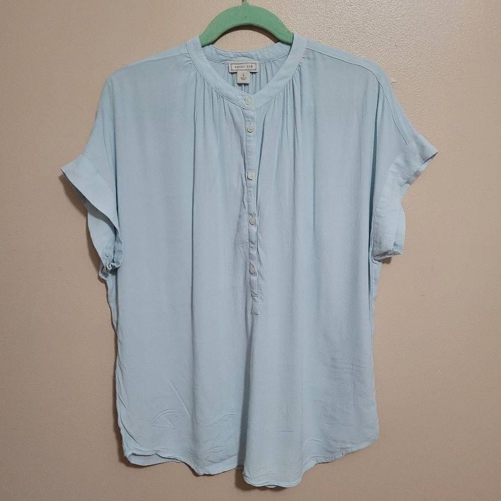 J. Crew Point Sur Popover Drapey Dolman Short Sleeve Light Blue Top Size S